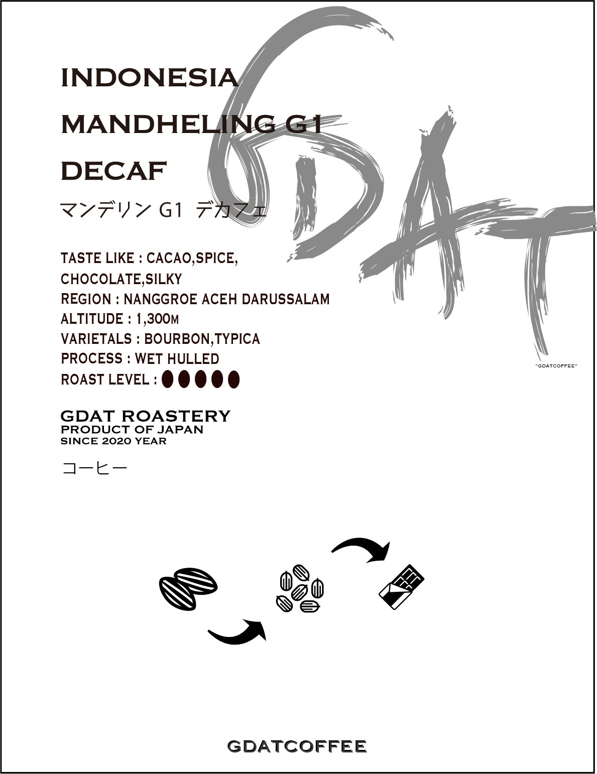 インドネシア　マンデリンG1　カフェインレス（ディカフェ）Wet hulled parchment【150g/300g】